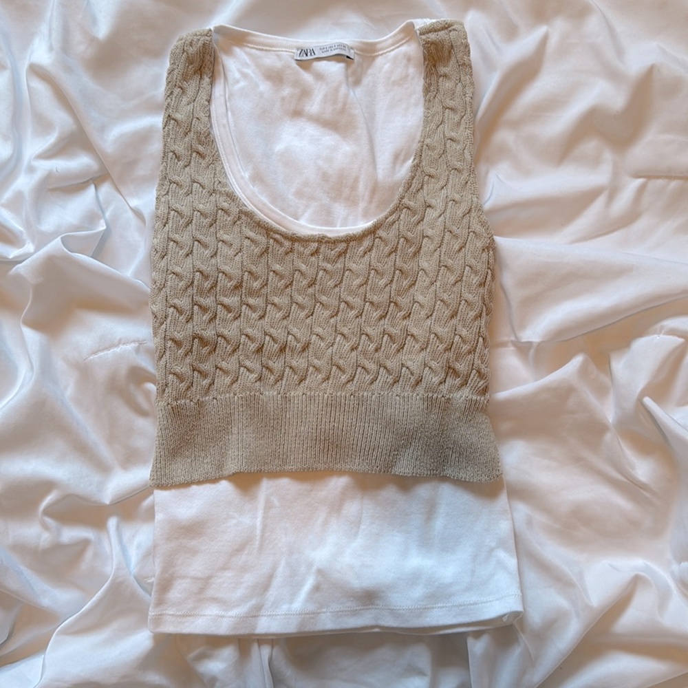 Zara Contrast Top Dark Beige Size S